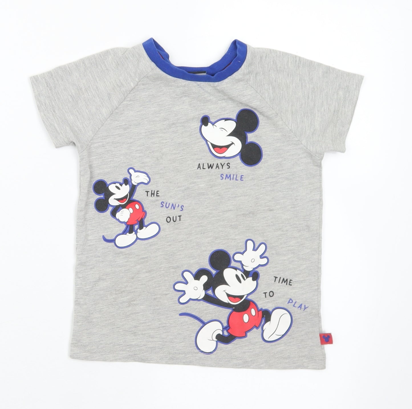 George Boys Grey  Cotton Basic T-Shirt Size 3-4 Years Crew Neck  - Mickey Mouse Disney