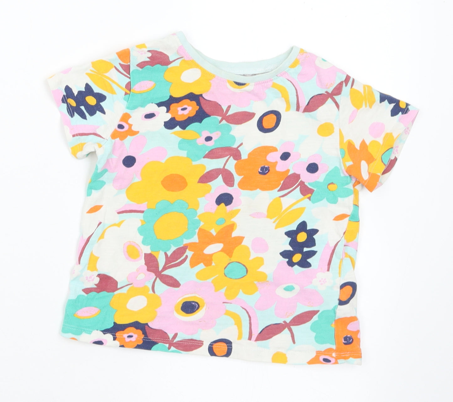 NEXT Girls Multicoloured Floral Cotton Basic T-Shirt Size 2-3 Years Crew Neck