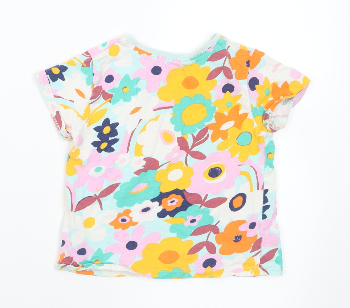 NEXT Girls Multicoloured Floral Cotton Basic T-Shirt Size 2-3 Years Crew Neck