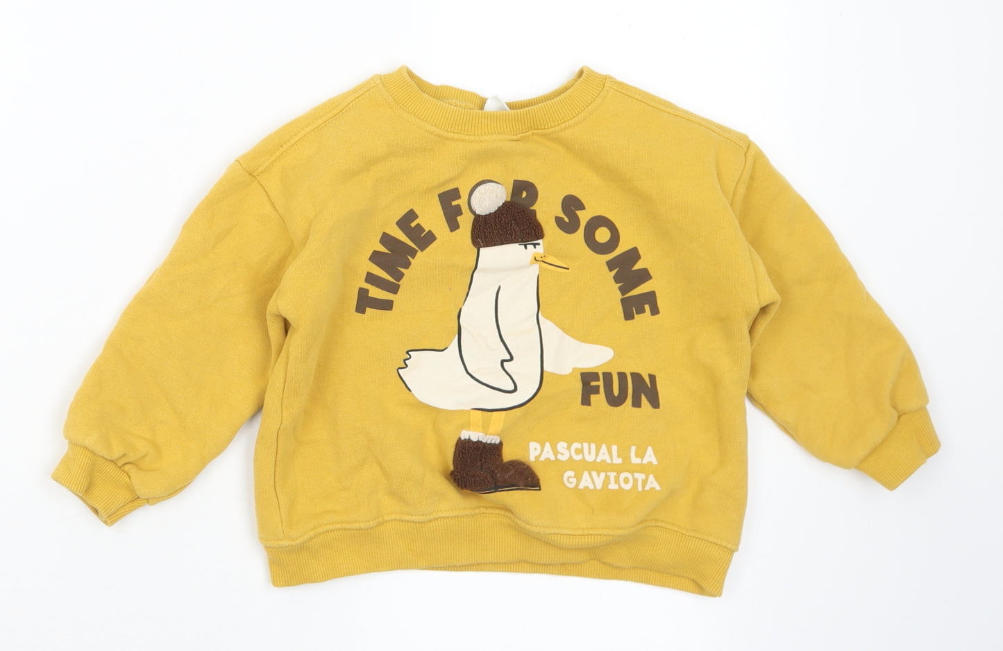 Zara Girls Yellow  Cotton Pullover Sweatshirt Size 3-4 Years   - Time For Some Fun