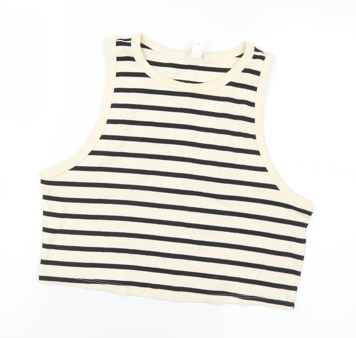 H&M Womens Black Striped Cotton Basic Tank Size XL Round Neck