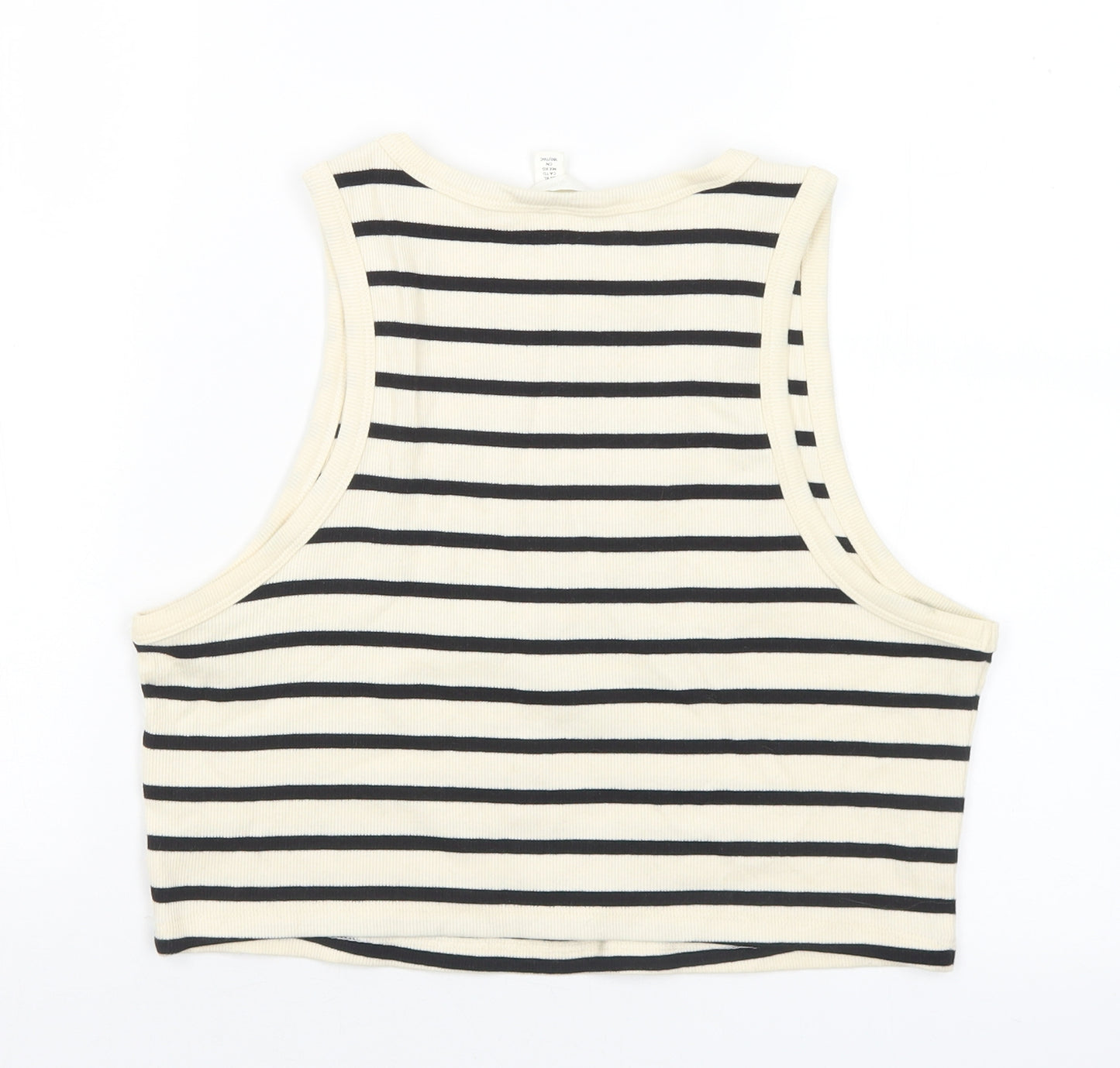 H&M Womens Black Striped Cotton Basic Tank Size XL Round Neck