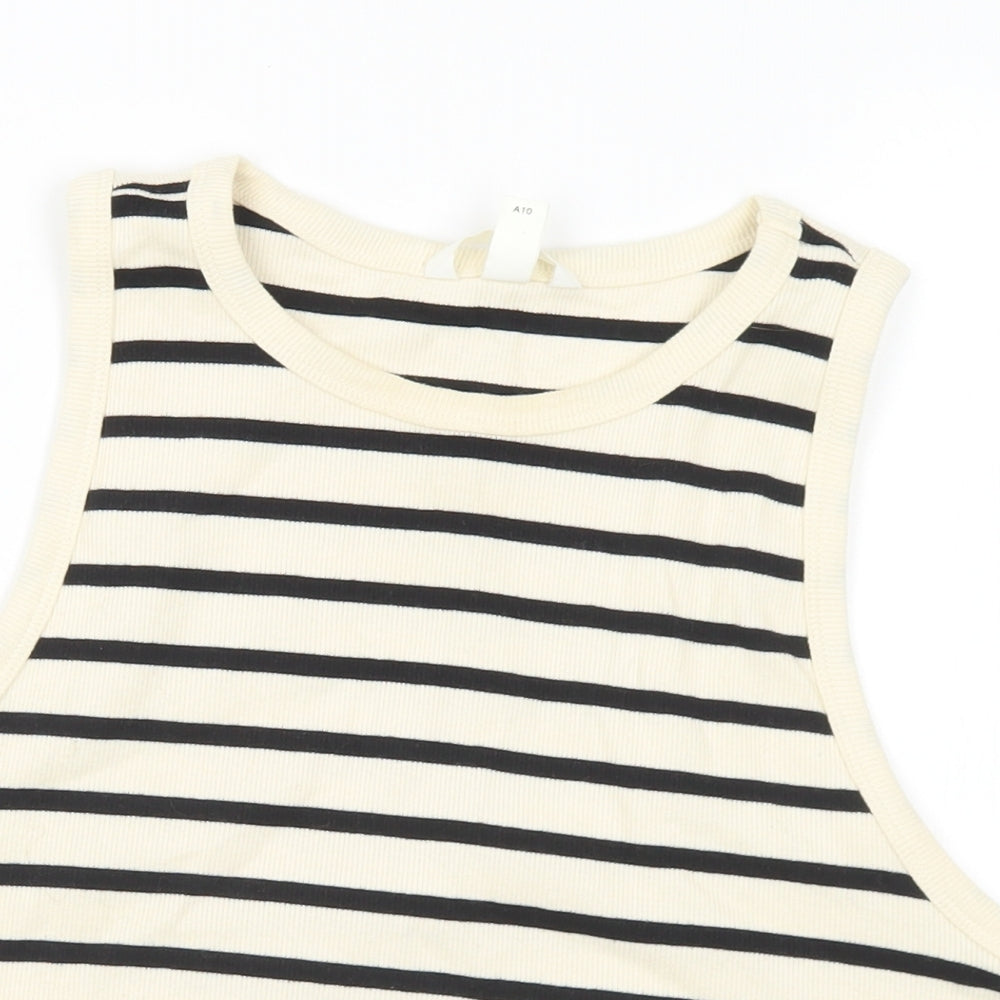 H&M Womens Black Striped Cotton Basic Tank Size XL Round Neck