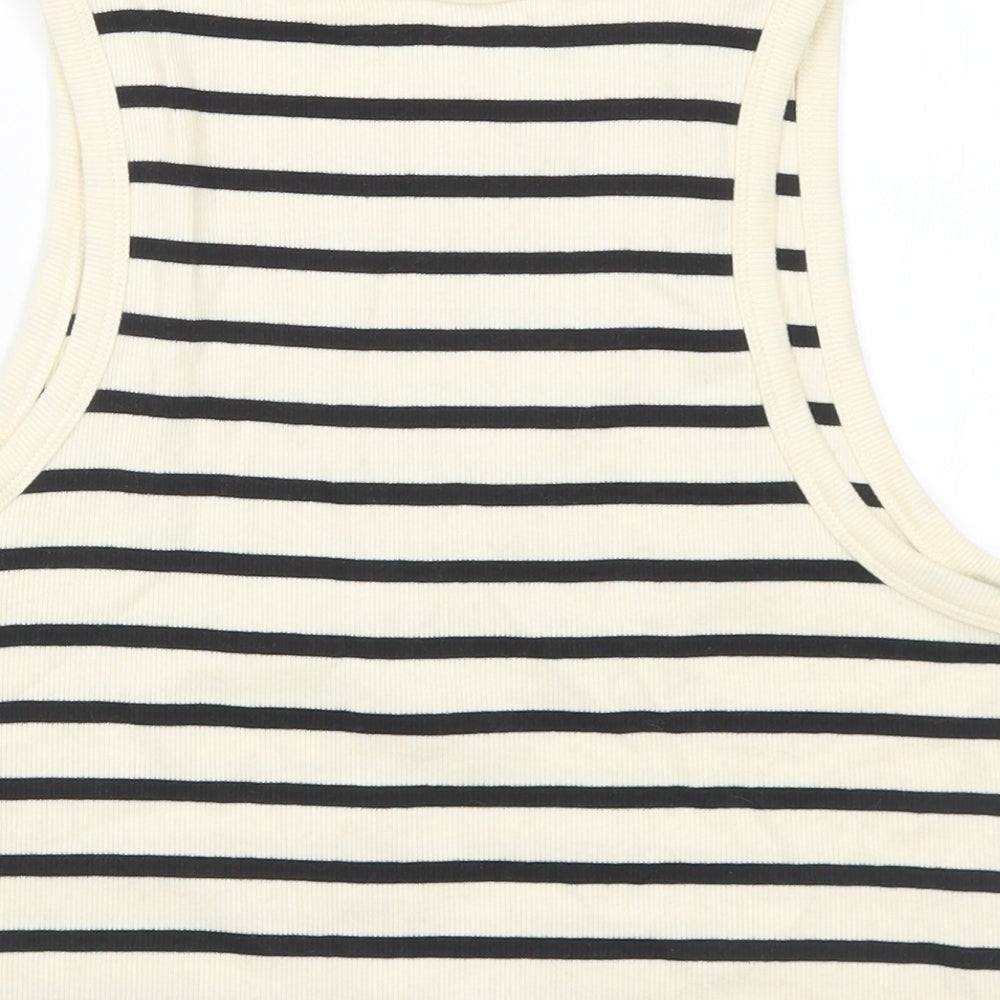 H&M Womens Black Striped Cotton Basic Tank Size XL Round Neck