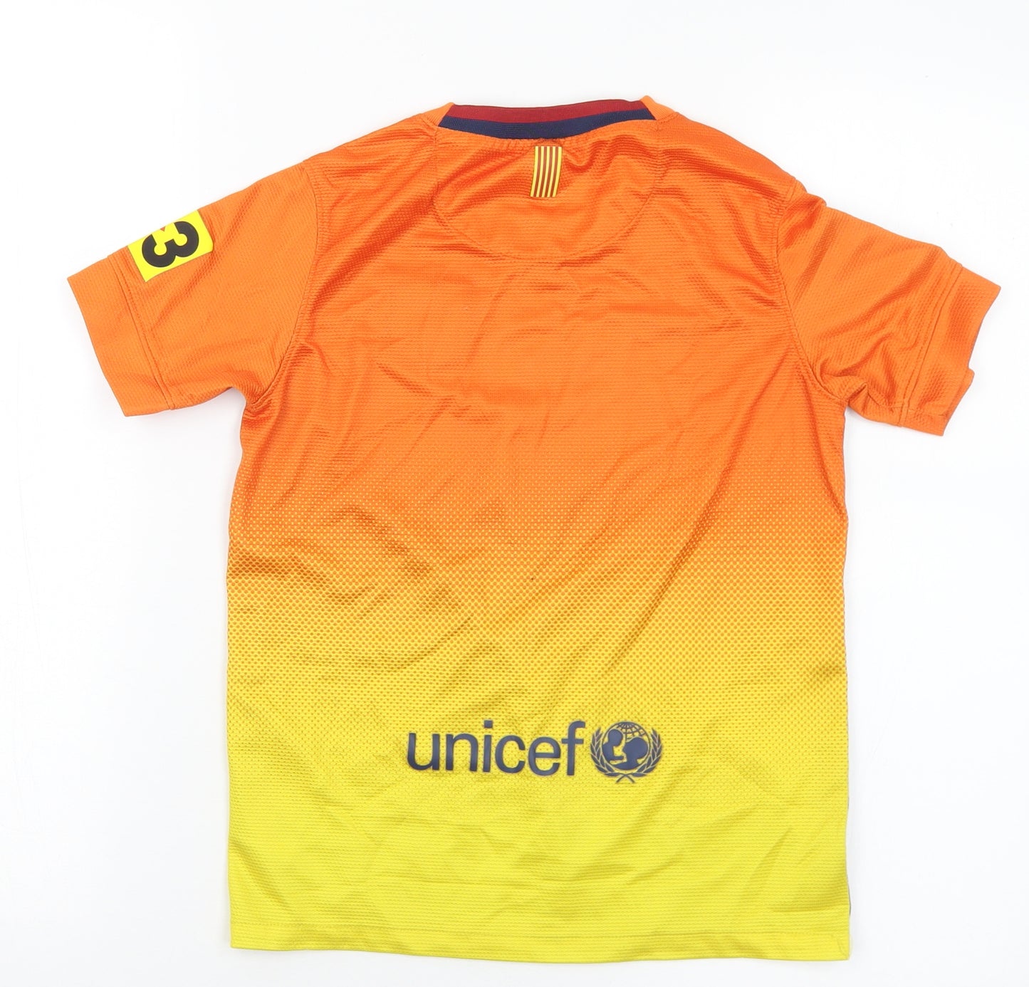 Nike Boys Orange  Polyester Basic T-Shirt Size 8-9 Years Crew Neck  - Barcelona Football Club. 8-10 Years