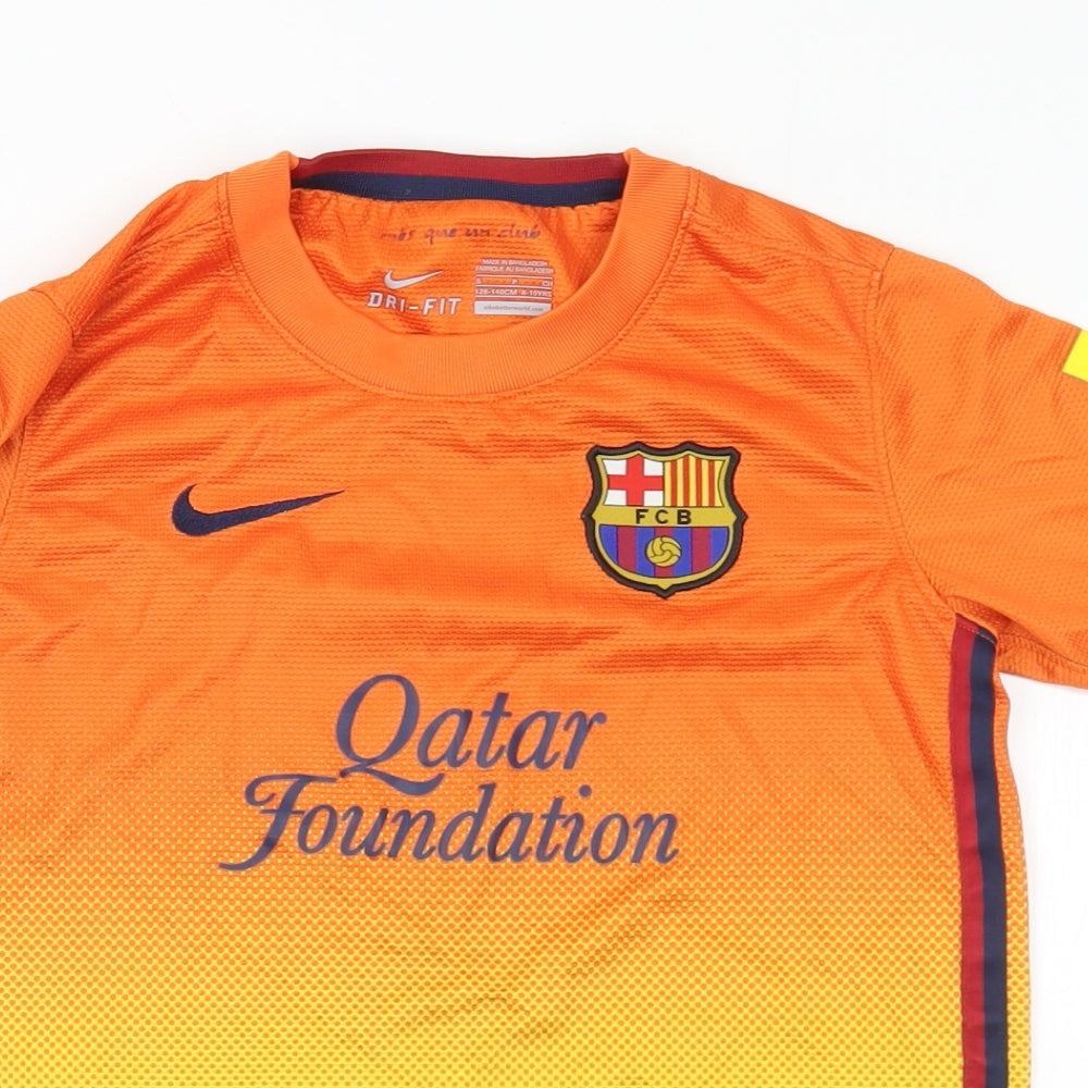Nike Boys Orange  Polyester Basic T-Shirt Size 8-9 Years Crew Neck  - Barcelona Football Club. 8-10 Years
