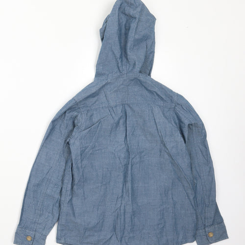NEXT Boys Blue Striped Cotton Basic Button-Up Size 7-8 Years V-Neck Button