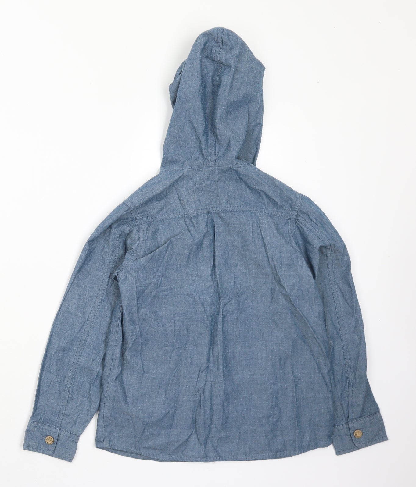 NEXT Boys Blue Striped Cotton Basic Button-Up Size 7-8 Years V-Neck Button