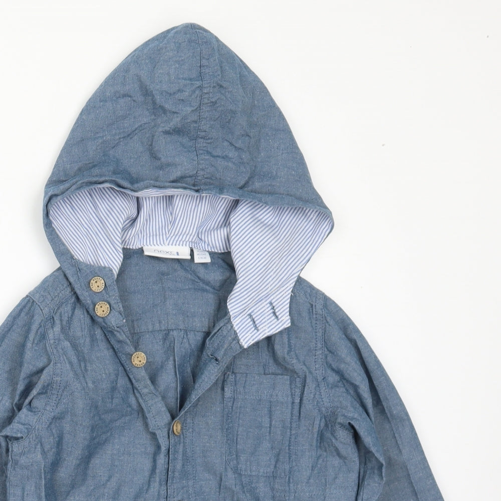 NEXT Boys Blue Striped Cotton Basic Button-Up Size 7-8 Years V-Neck Button