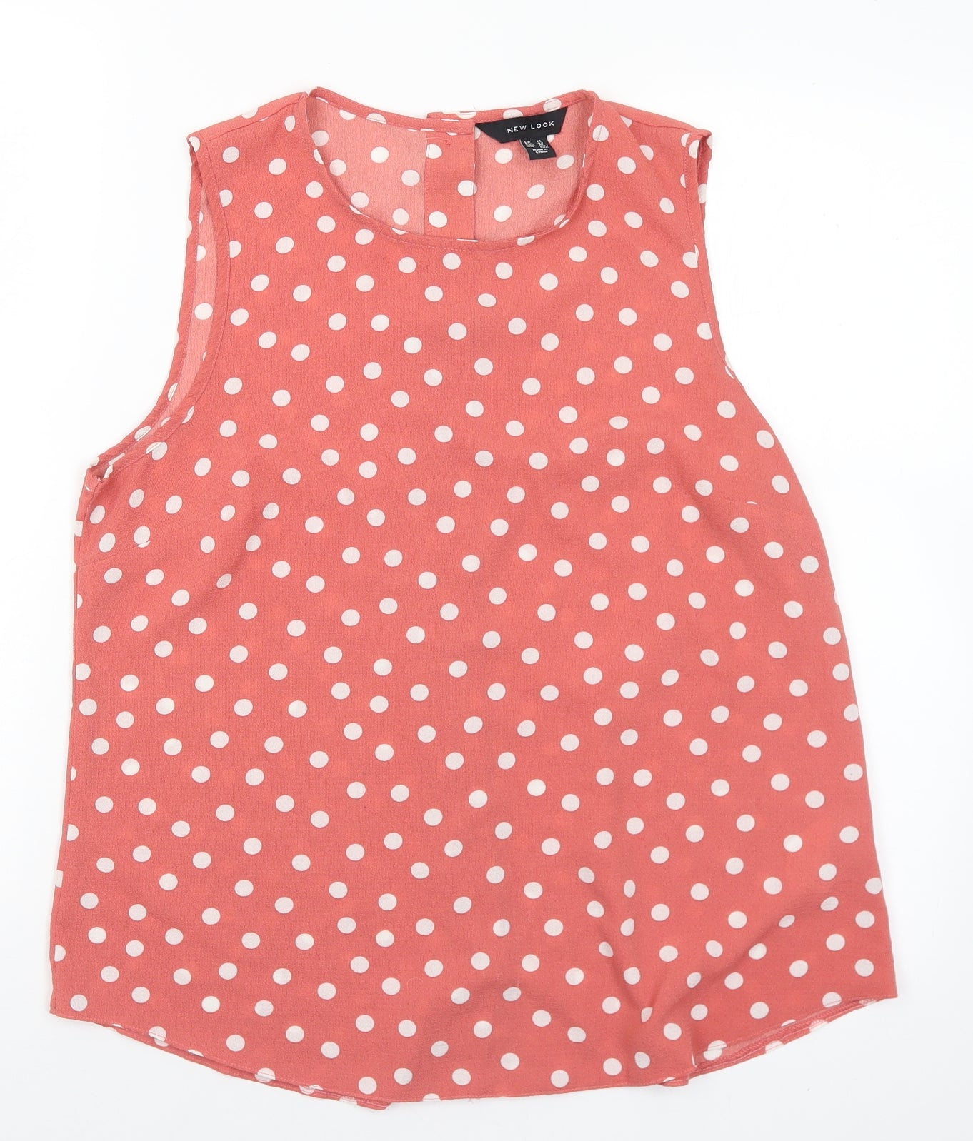 New Look Womens Pink Polka Dot Polyester Basic Blouse Size 14 Round Neck