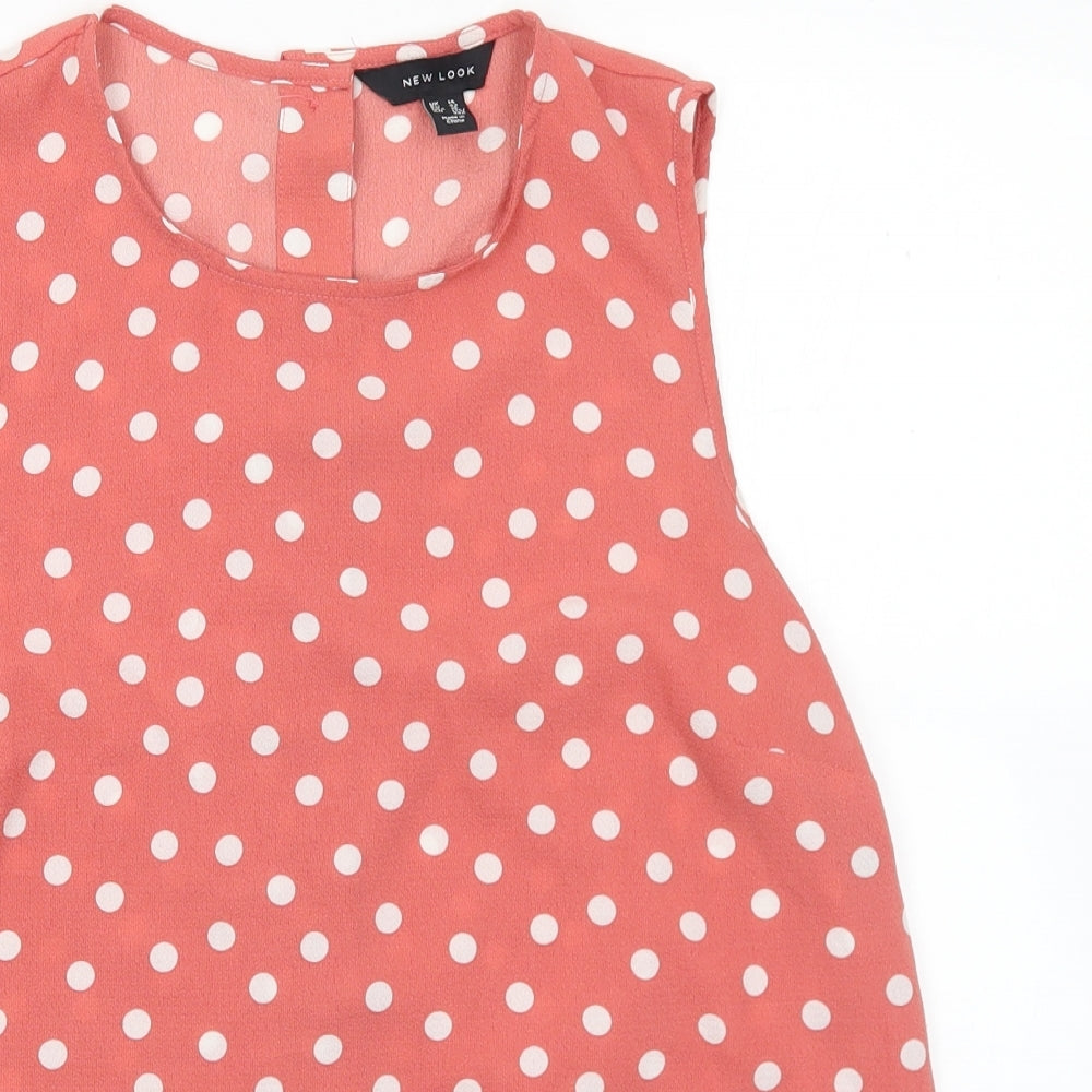 New Look Womens Pink Polka Dot Polyester Basic Blouse Size 14 Round Neck