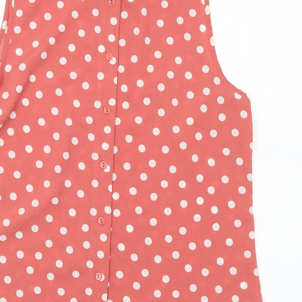 New Look Womens Pink Polka Dot Polyester Basic Blouse Size 14 Round Neck