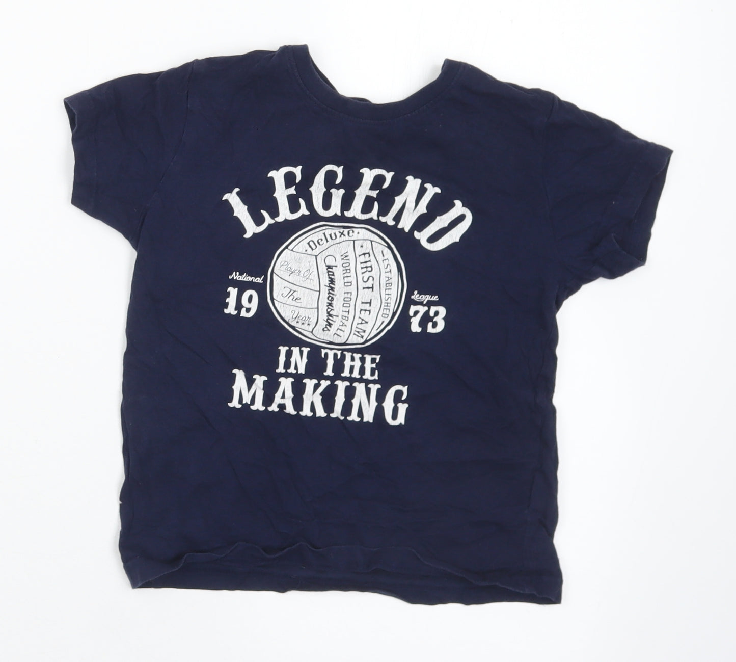 Primark Boys Blue  Cotton Basic T-Shirt Size 5-6 Years Crew Neck  - Legend
