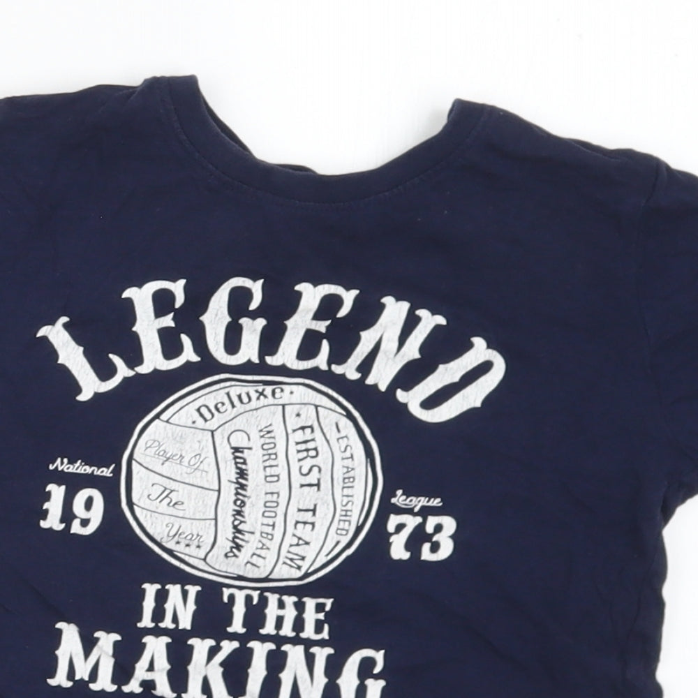 Primark Boys Blue  Cotton Basic T-Shirt Size 5-6 Years Crew Neck  - Legend