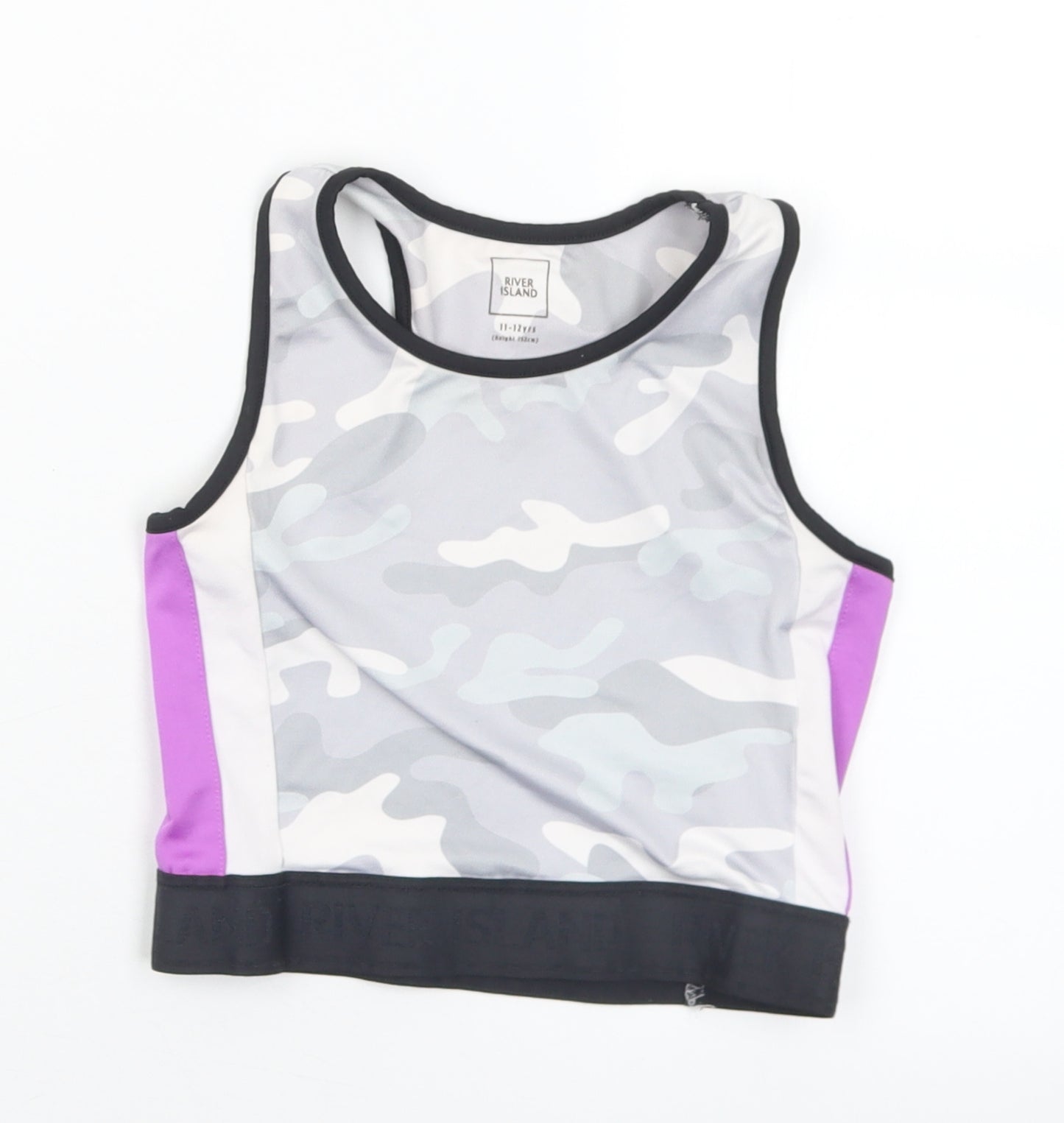 River Island Girls Multicoloured Camouflage Polyester Cropped Tank Size 11-12 Years Round Neck
