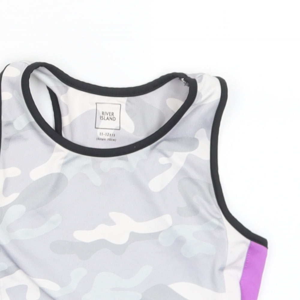 River Island Girls Multicoloured Camouflage Polyester Cropped Tank Size 11-12 Years Round Neck