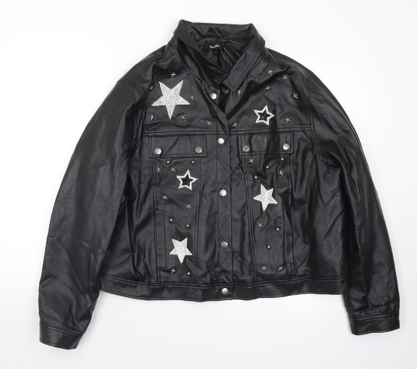 Simply Be Womens Black Geometric  Jacket Coat Size 26  Snap - Stars