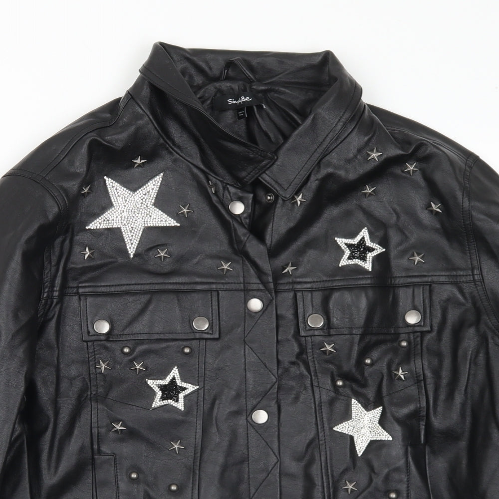 Simply Be Womens Black Geometric  Jacket Coat Size 26  Snap - Stars