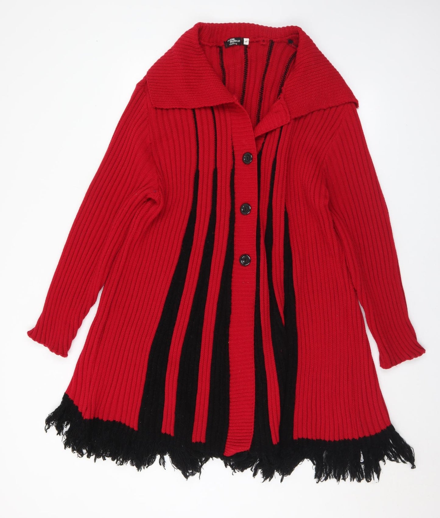 TOO TRUE Womens Red Collared Striped Acrylic Cardigan Jumper Size L