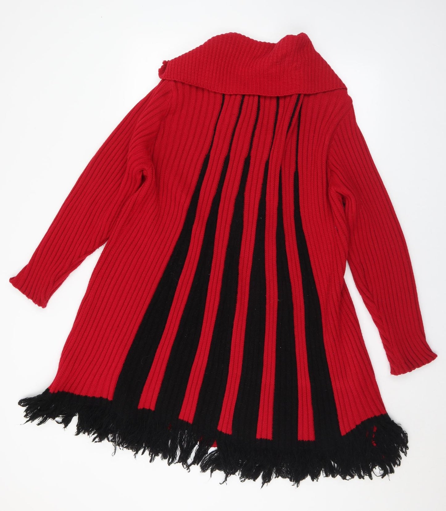 TOO TRUE Womens Red Collared Striped Acrylic Cardigan Jumper Size L