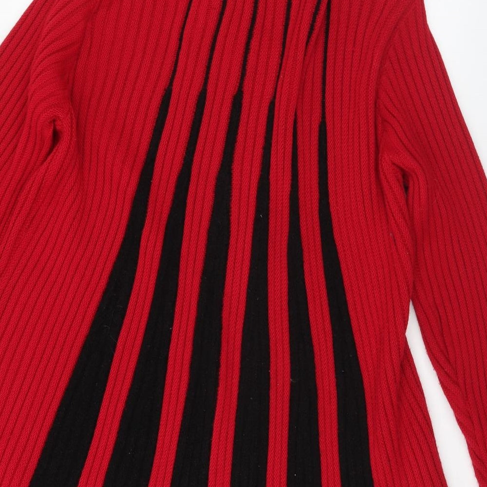 TOO TRUE Womens Red Collared Striped Acrylic Cardigan Jumper Size L