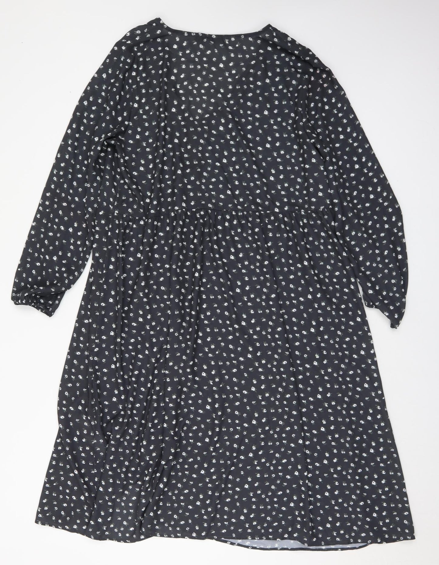 Boohoo Womens Black Floral Polyester A-Line  Size 16  V-Neck