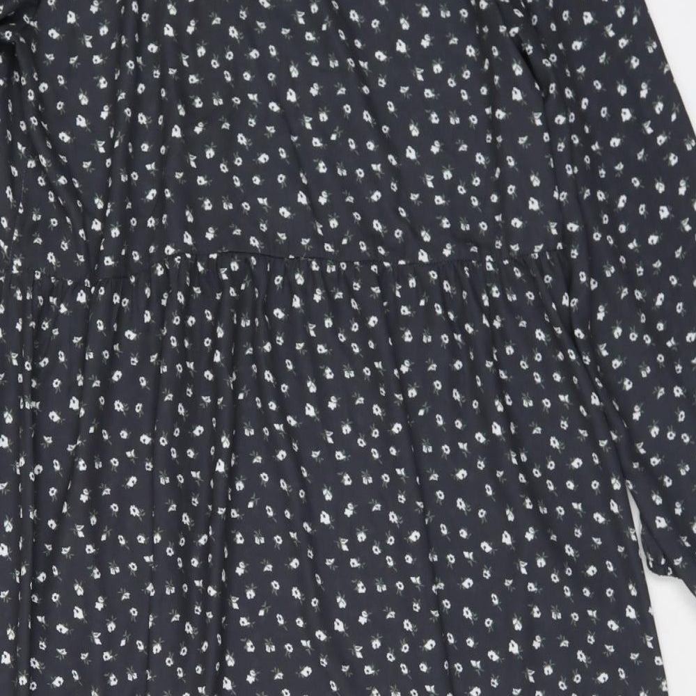 Boohoo Womens Black Floral Polyester A-Line  Size 16  V-Neck