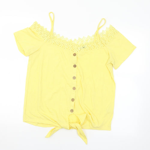 Pep&Co Womens Yellow  Polyester Basic Blouse Size 12 Off the Shoulder