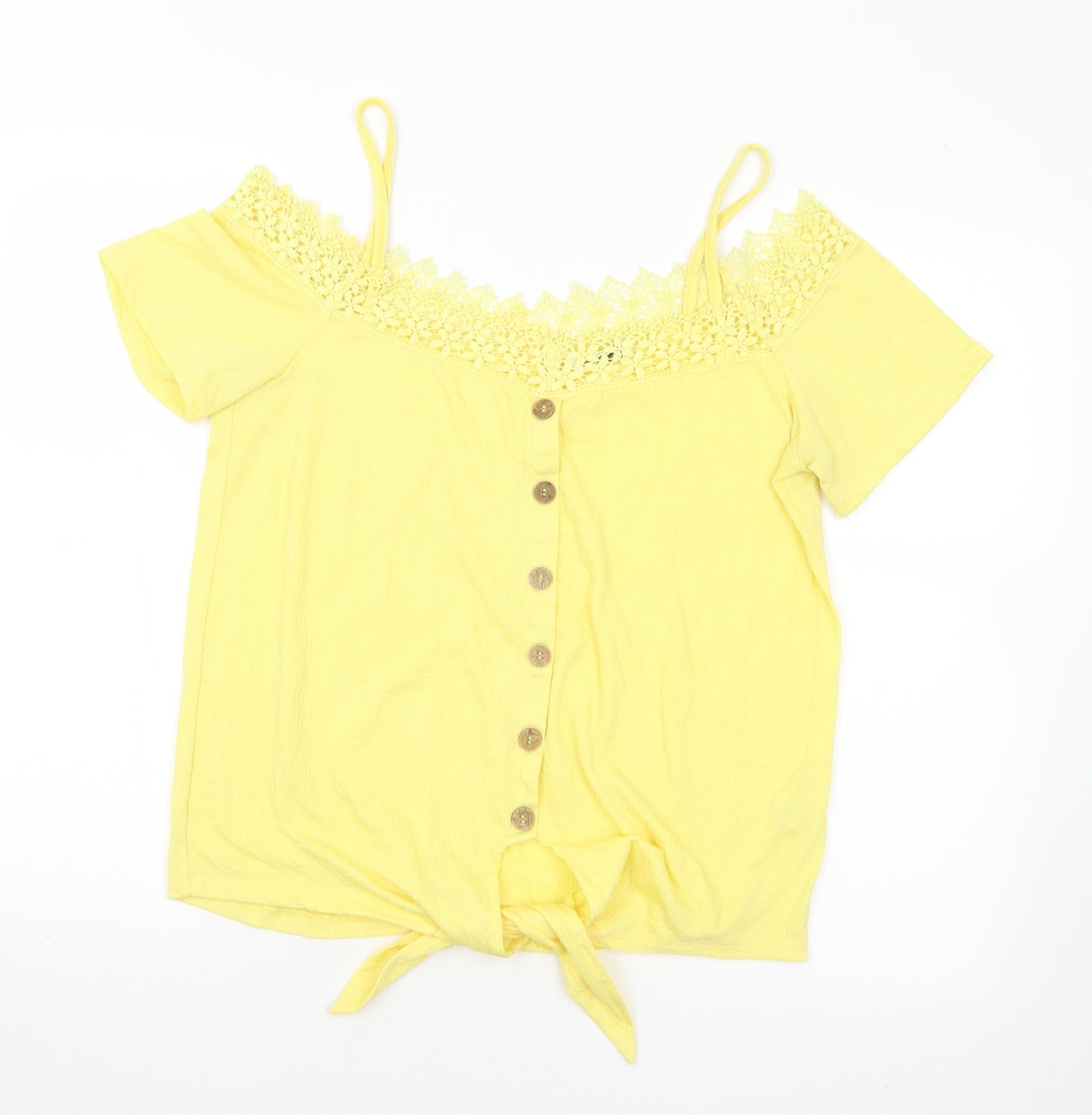 Pep&Co Womens Yellow  Polyester Basic Blouse Size 12 Off the Shoulder