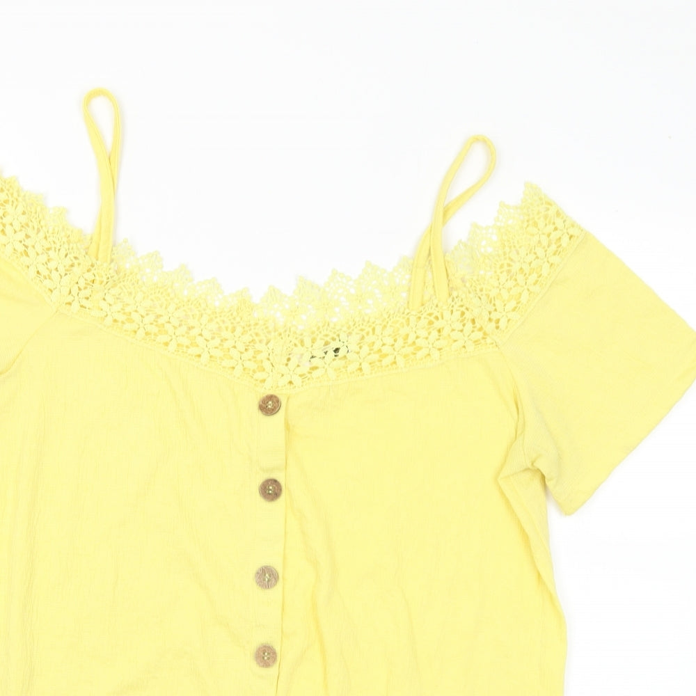 Pep&Co Womens Yellow  Polyester Basic Blouse Size 12 Off the Shoulder