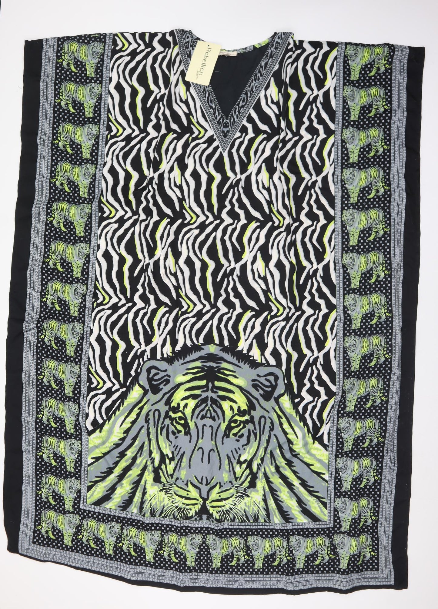 Rebellion Womens Multicoloured Animal Print Polyester Kaftan  One Size  V-Neck