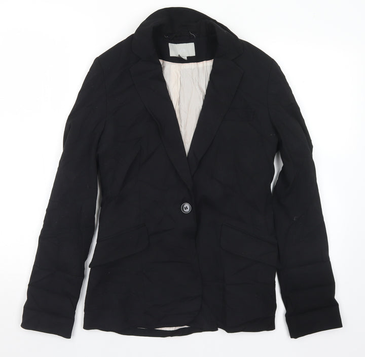 H&M Womens Black Polyester Jacket Suit Jacket Size 10