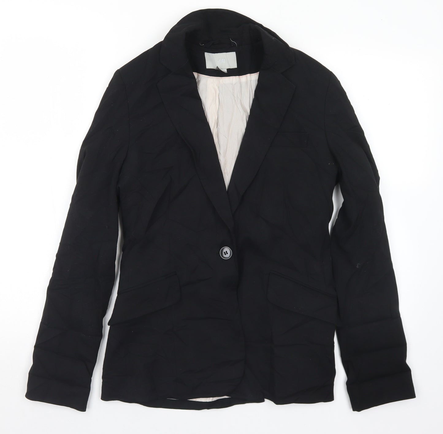 H&M Womens Black  Polyester Jacket Suit Jacket Size 10