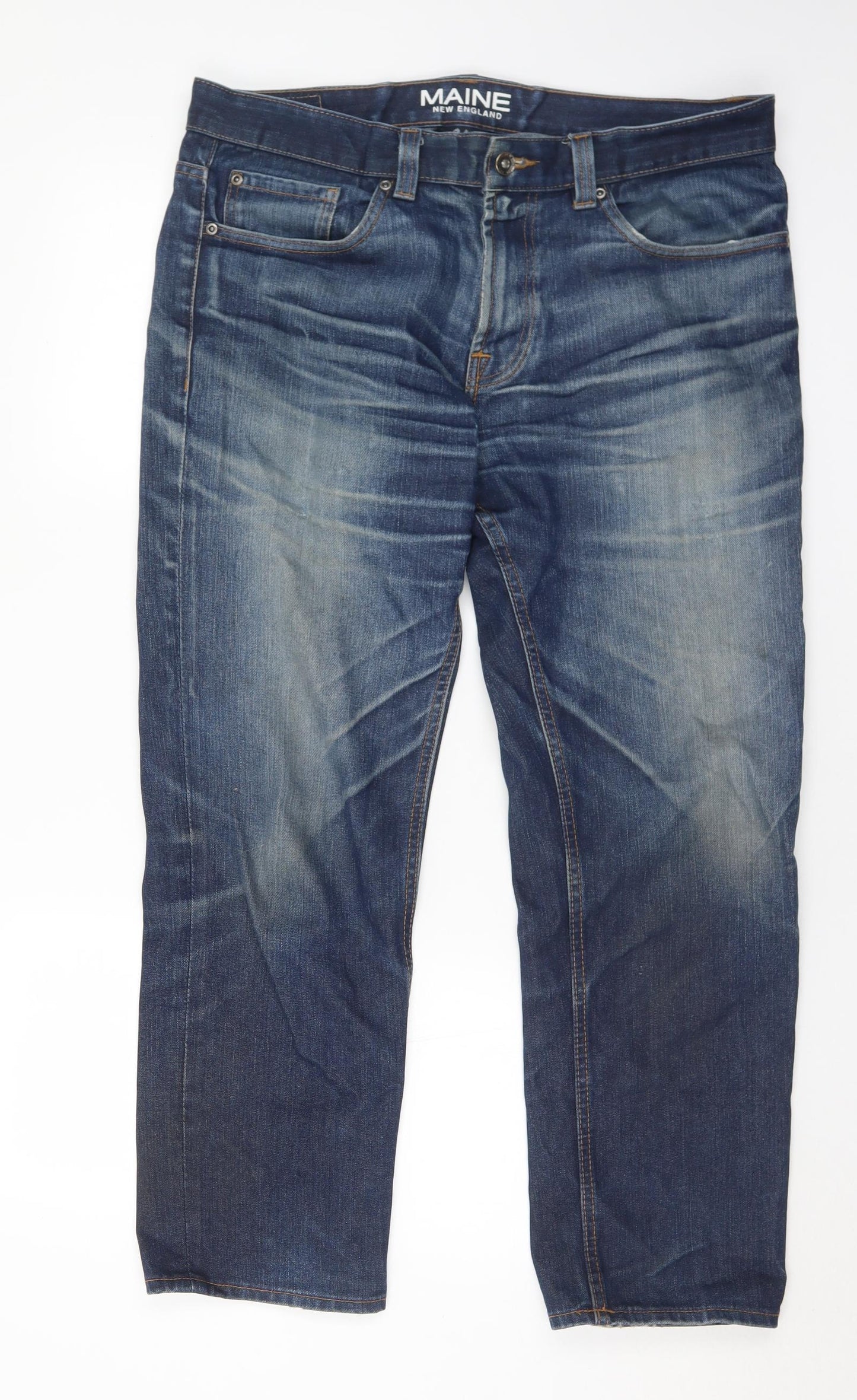 Maine Mens Blue  Cotton Straight Jeans Size 34 L29 in Regular Button