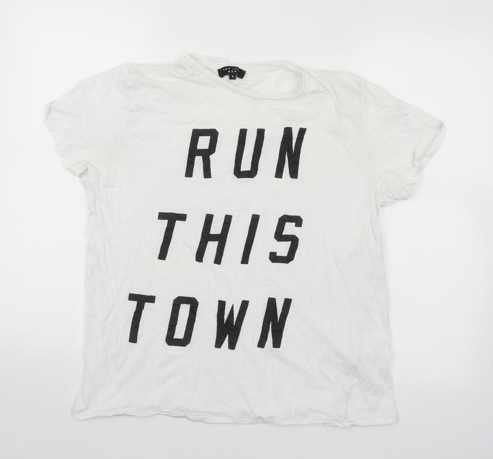 New Look Mens White Cotton T-Shirt Size S Round Neck - Run This Town