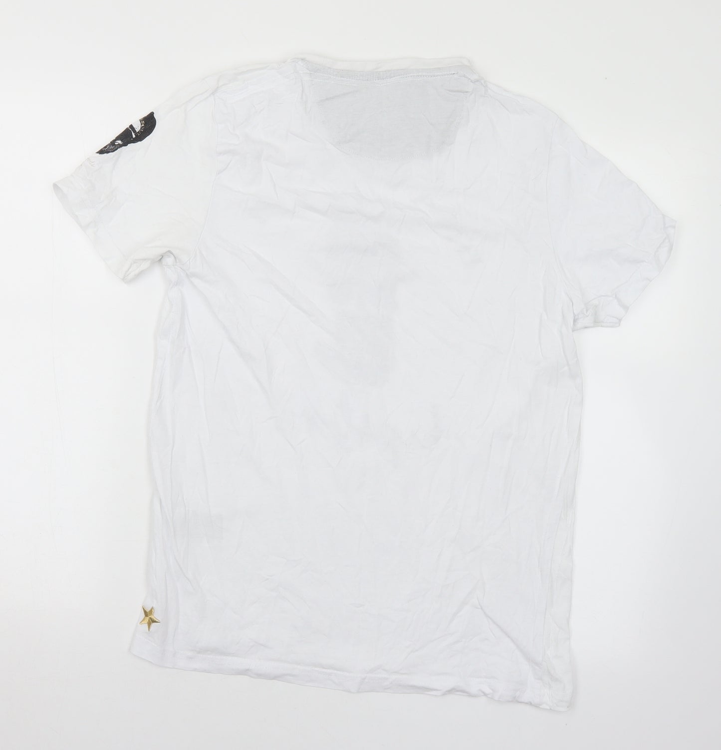 Brave Soul Mens White  Cotton  T-Shirt Size M Crew Neck