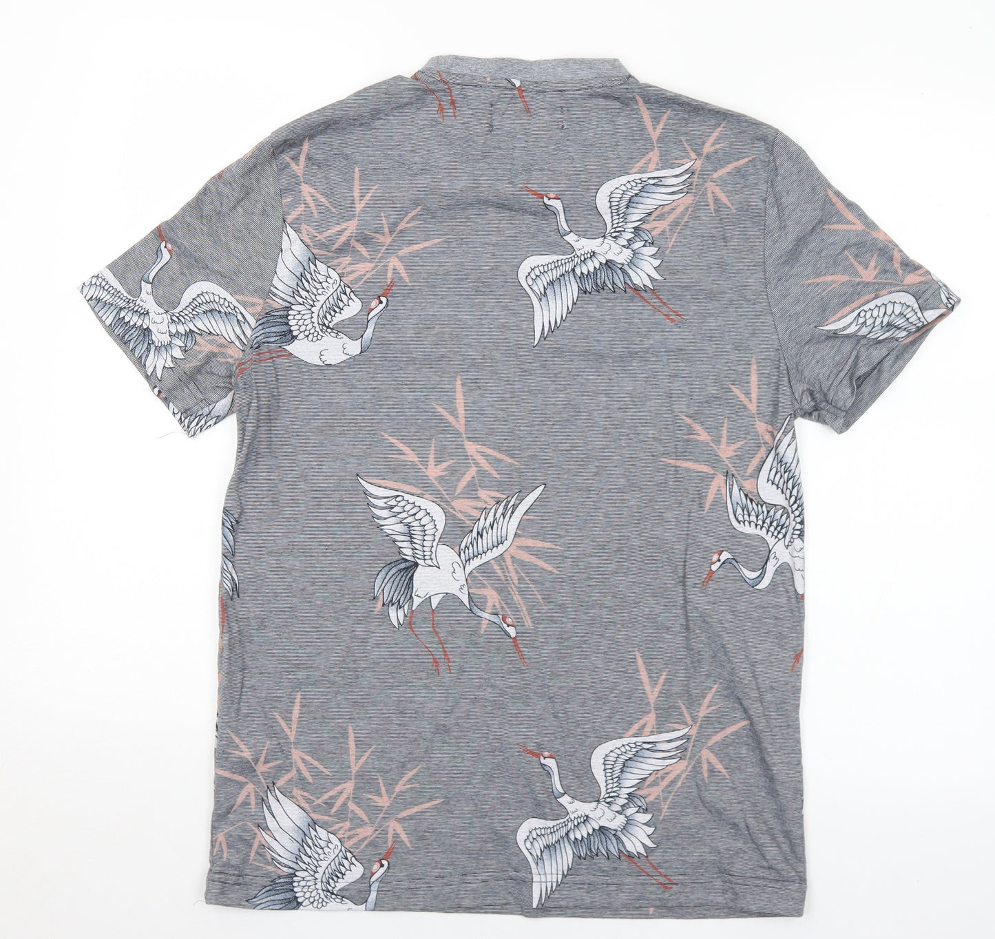 Primark Mens Grey Geometric Cotton  T-Shirt Size M Crew Neck