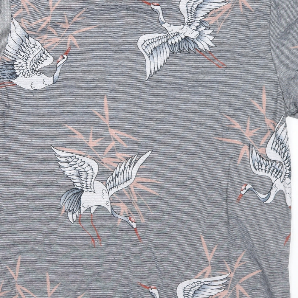 Primark Mens Grey Geometric Cotton  T-Shirt Size M Crew Neck