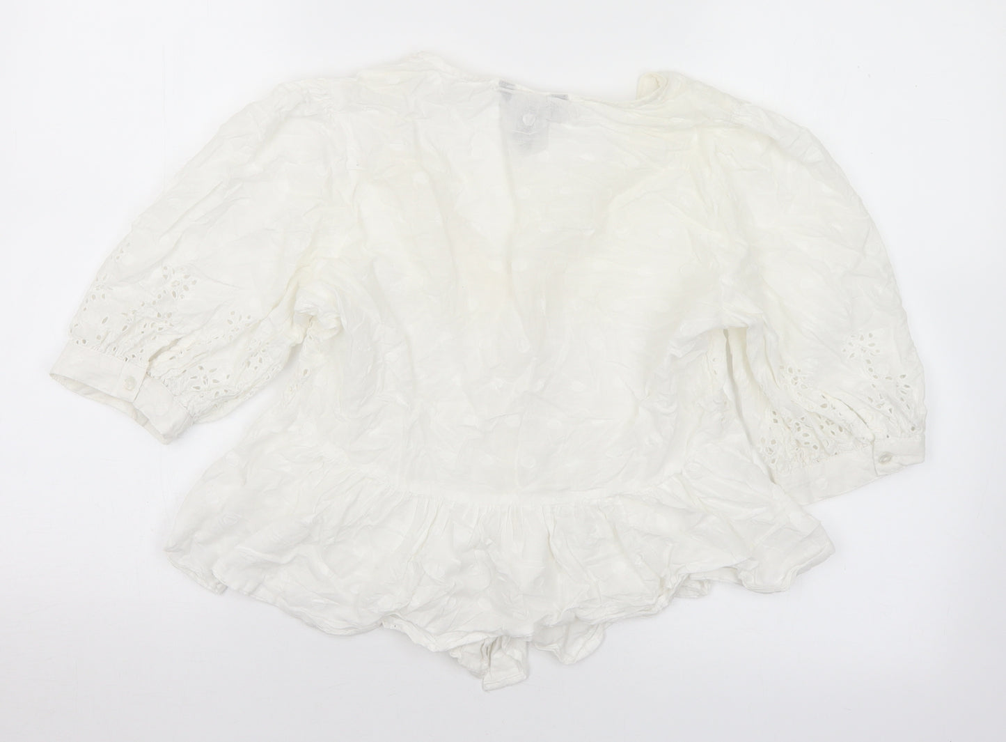 New Look Womens White  Cotton Basic Blouse Size 10 V-Neck