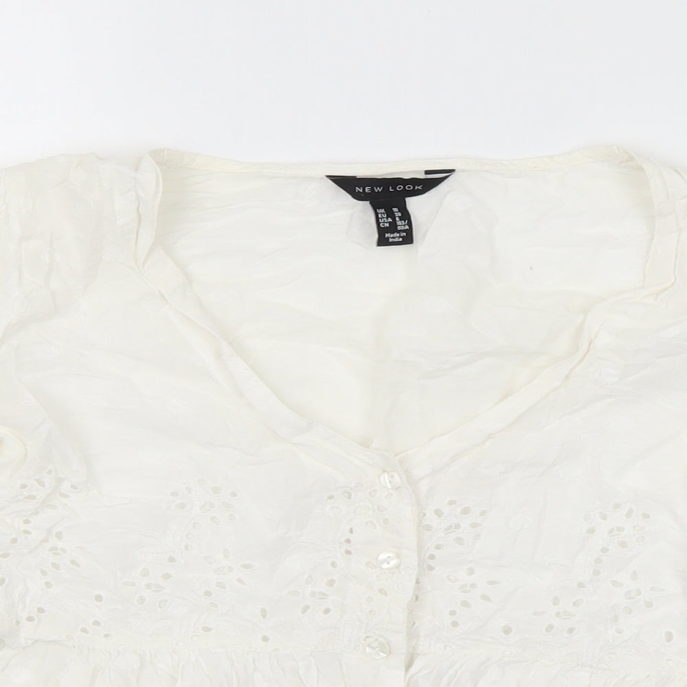 New Look Womens White  Cotton Basic Blouse Size 10 V-Neck