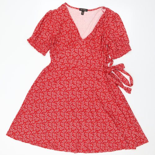 QED London Womens Red Floral Polyester Skater Dress  Size 12  V-Neck