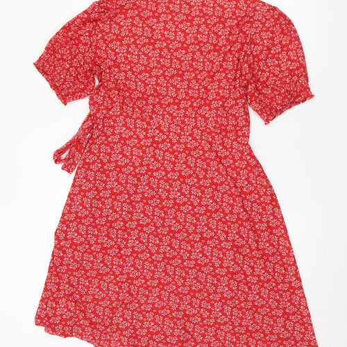 QED London Womens Red Floral Polyester Skater Dress  Size 12  V-Neck