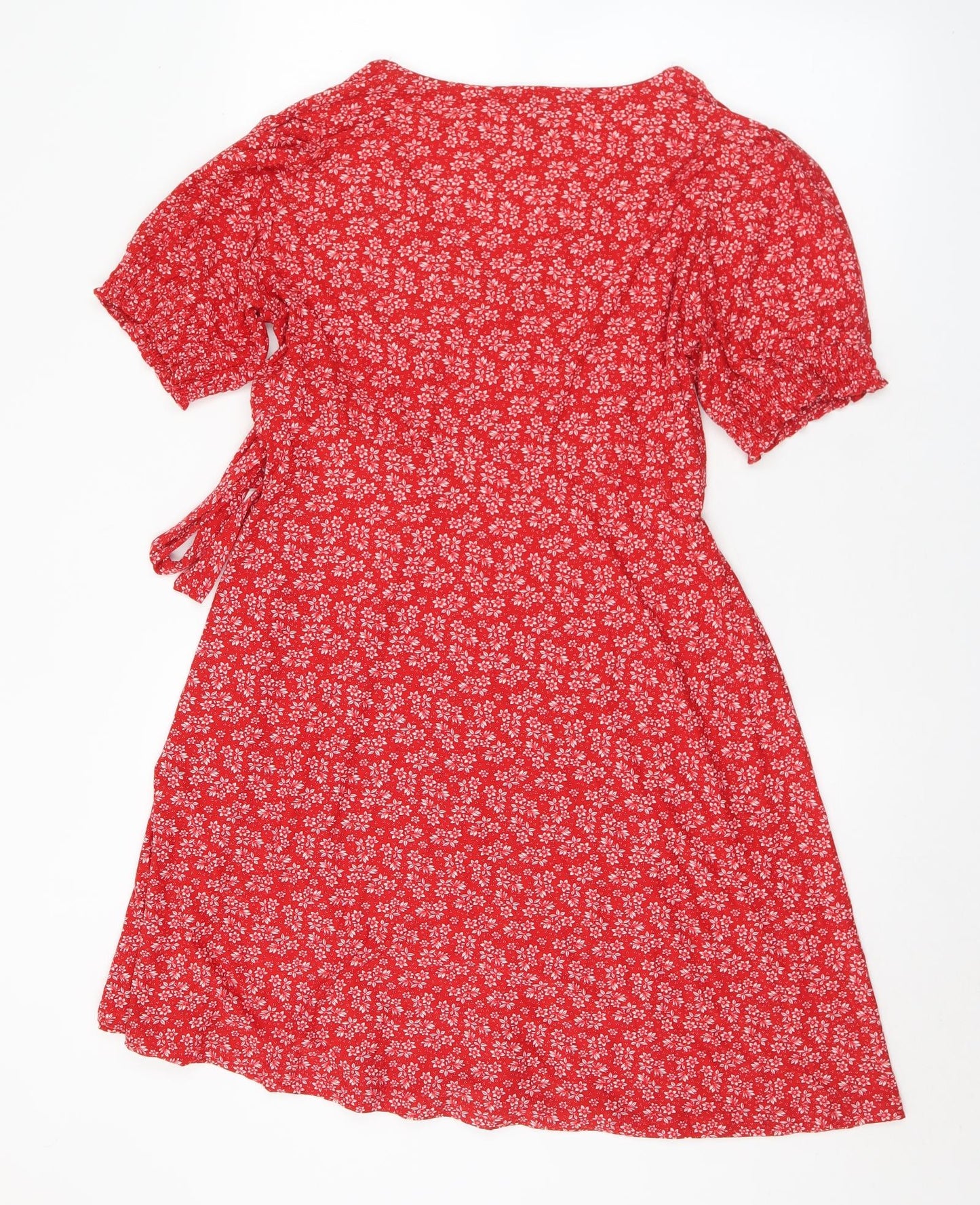 QED London Womens Red Floral Polyester Skater Dress  Size 12  V-Neck