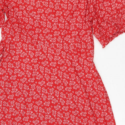 QED London Womens Red Floral Polyester Skater Dress  Size 12  V-Neck