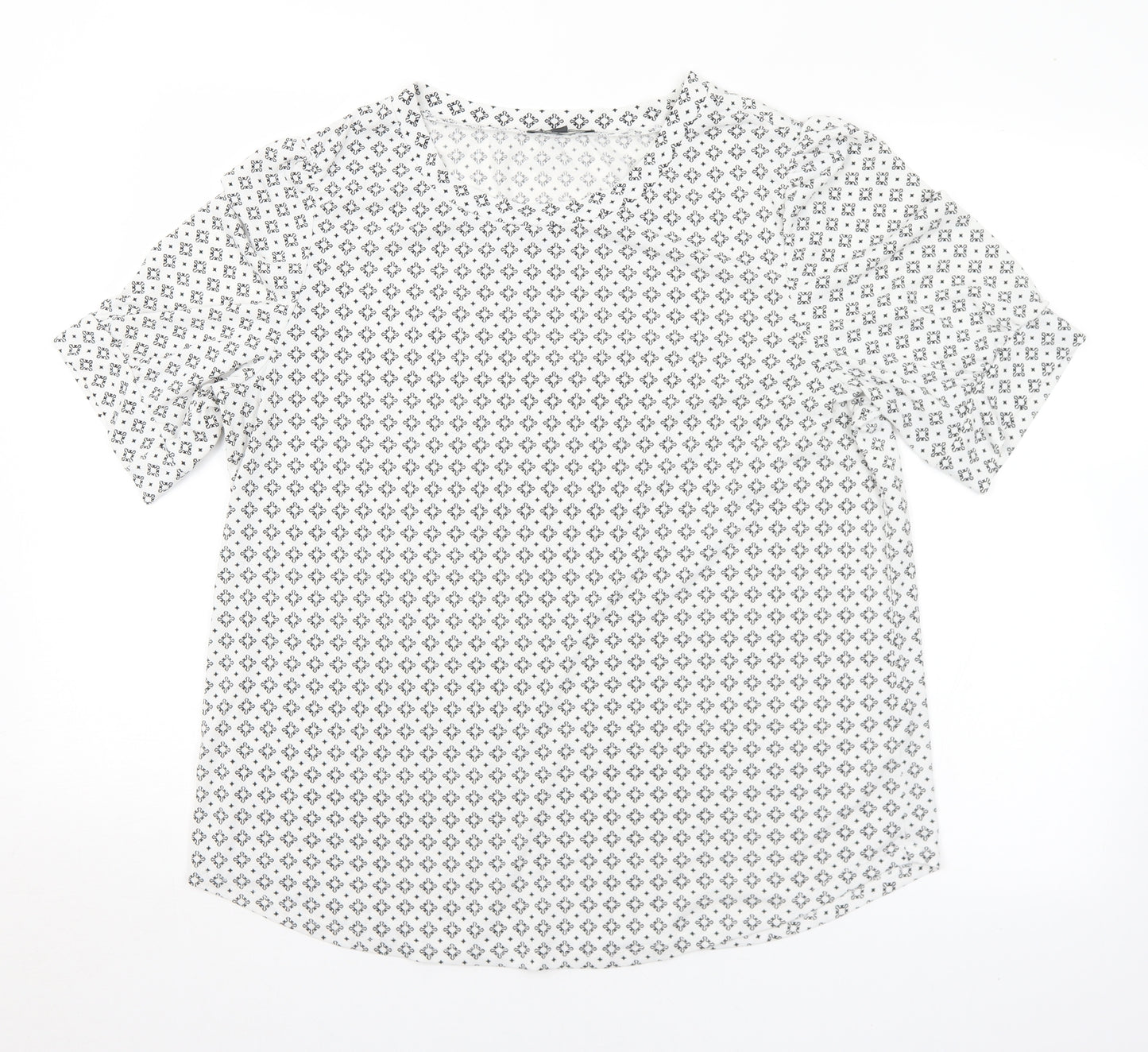 Adrianna Papell Womens White Geometric Polyester Basic T-Shirt Size L Round Neck