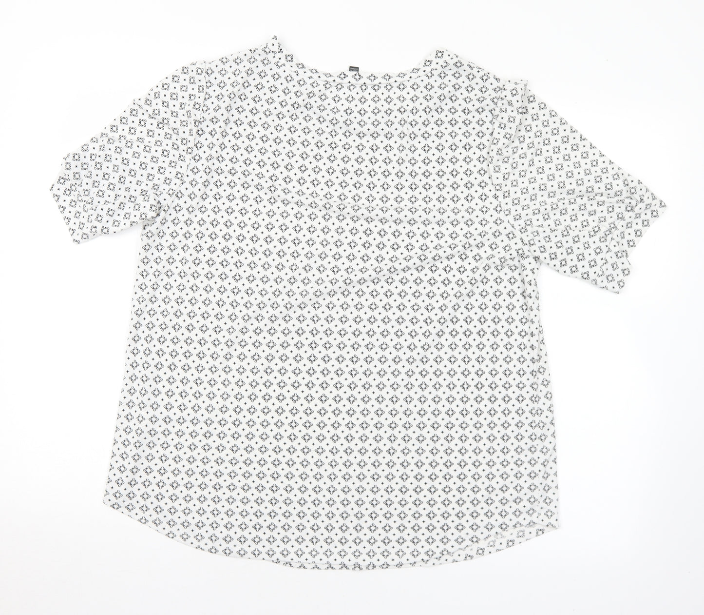 Adrianna Papell Womens White Geometric Polyester Basic T-Shirt Size L Round Neck