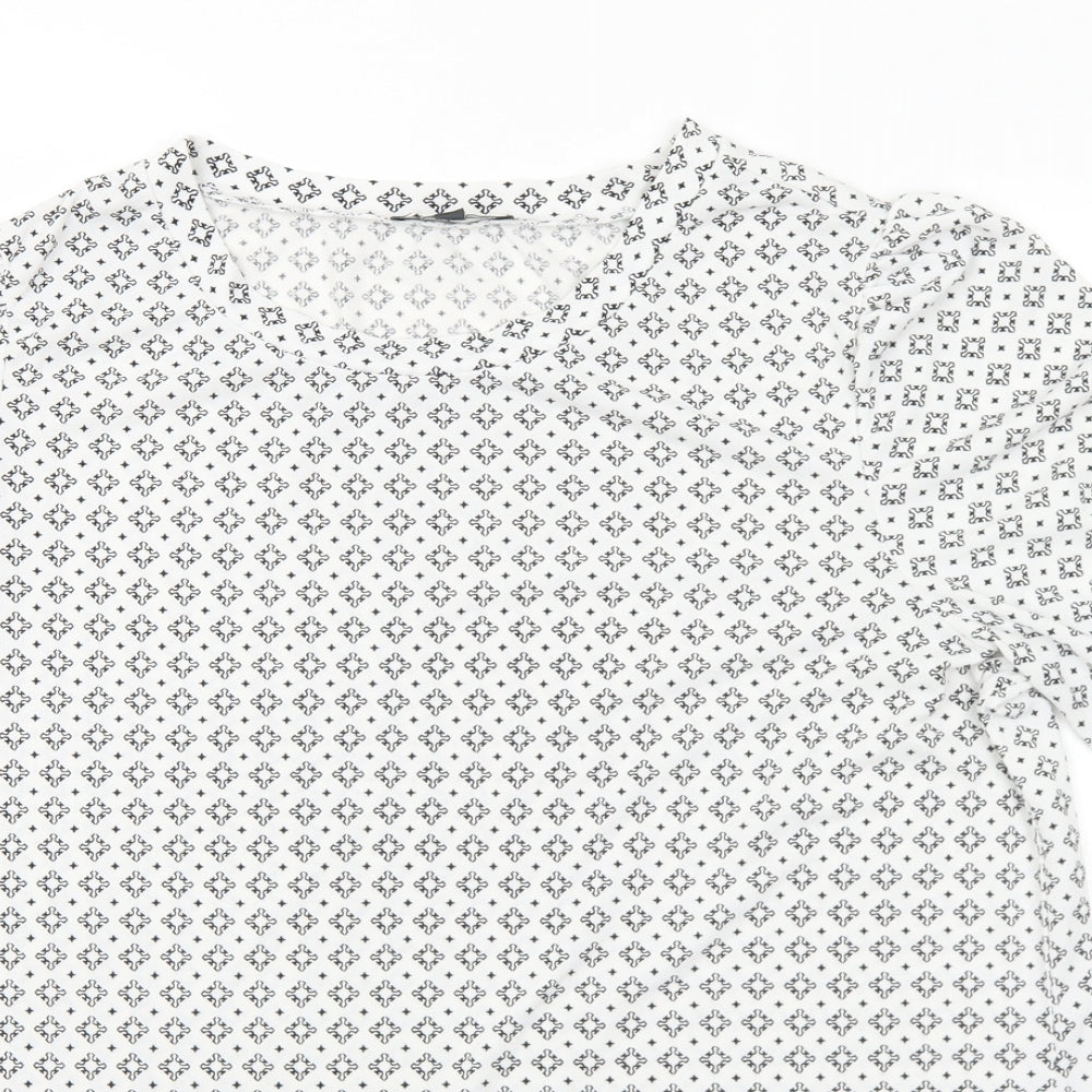 Adrianna Papell Womens White Geometric Polyester Basic T-Shirt Size L Round Neck