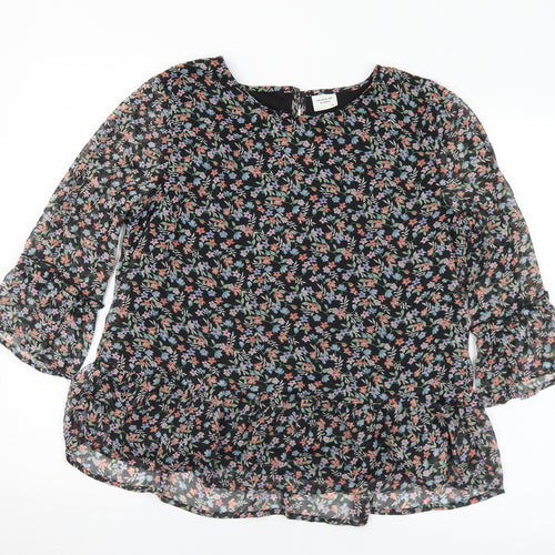 Jaqueline de Young Womens Multicoloured Floral Polyester Basic Blouse Size 8 Round Neck