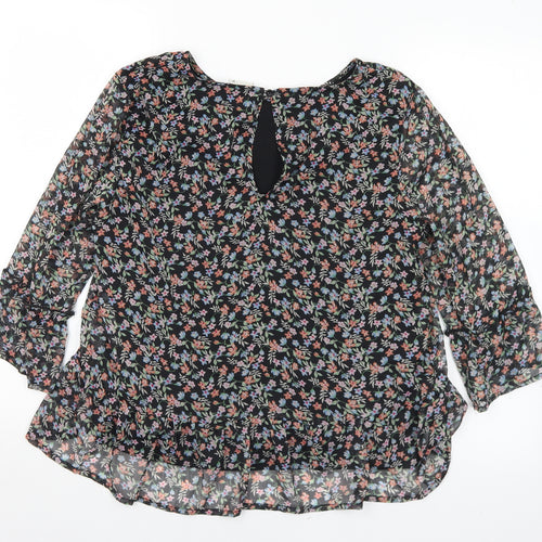Jaqueline de Young Womens Multicoloured Floral Polyester Basic Blouse Size 8 Round Neck