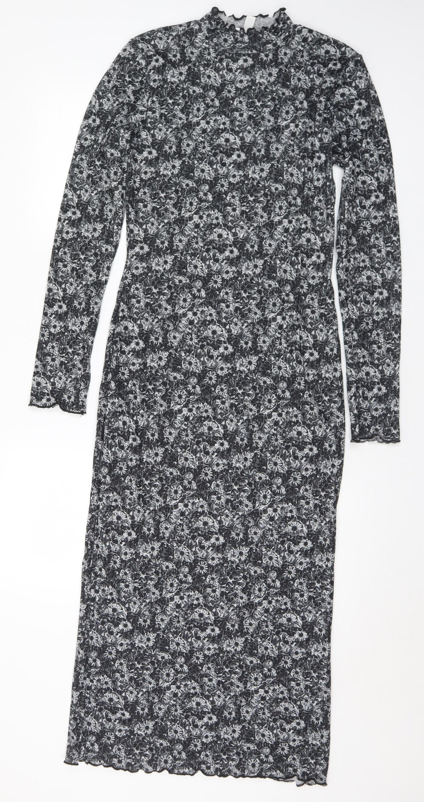 Topshop Womens Black Floral Polyester Maxi  Size 12  Mock Neck